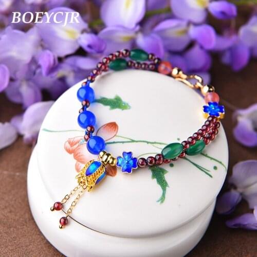 BOEYCJR Enamel Flower Stone Beads Bangles & Bracelets Handmade Jewelry Ethnic Energy Stone Beads Bracelet for Women Gift