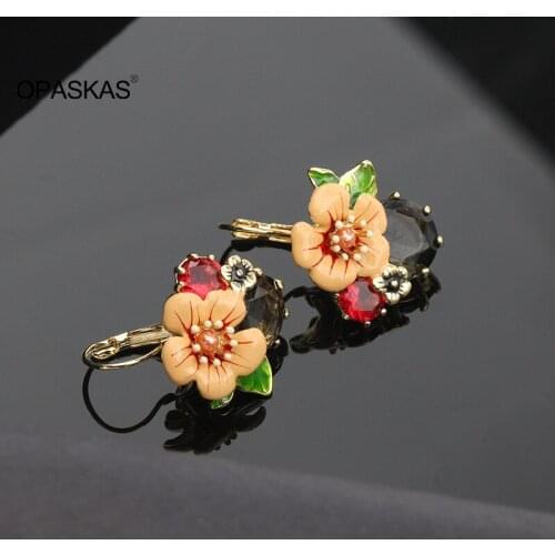 Enamel Glaze Flowers Hook Earrings with Zircon Deocr Elegant Design Lightweight Durable Long Lasting for Daliy Life VL