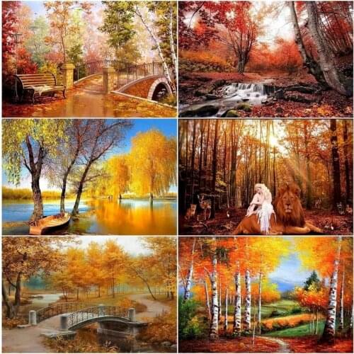 GATYZTORY 5D Diamond Painting Landscape Full Square Round Drill Diamond Embroidery tree Mosaic Needlework Autumn Decoration