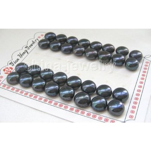 Hot sell new - Hot sale Free Shipping 16PCS >>>>Wholesale 16pairs 12mm natural black flat round freshwater pearl earring