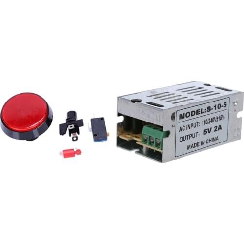 JFBL Hot Red LED Lamp 52mm Dia Push Button W Limit Switch with AC 110-240V to DC 5V Switching Power Supply Converter SA10-05