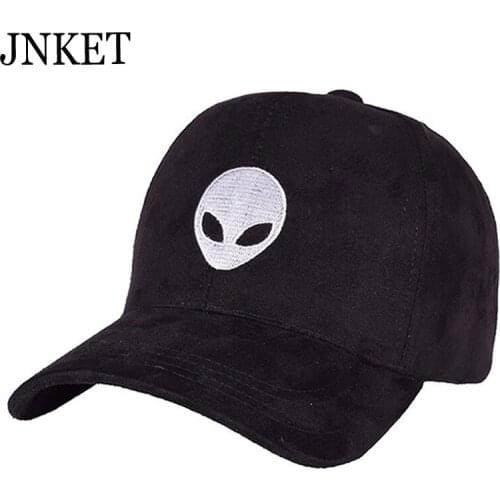 JNKET Alien Head Skull Embroidery Baseball Cap Hip Hop Caps Imitation Suede Fabric Snapbacks Hats Outdoor Sports Summer Sunhats