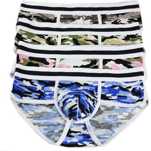 Camo Cotton Underwear Sexy Brief Camouflage Mens U Bulge Pouch Jockstrap Briefs Sexy Underwear Mid-waist Panties Hombre 4PCS/LOT