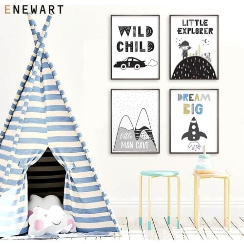 Kawaii Rocket Wall Art Canvas Nursery Poster Print Cartoon Little Explorer Adventure Painting Nordic Picture Baby Boy Room Decor