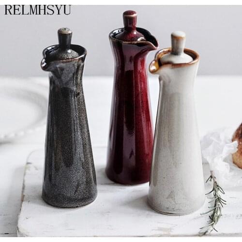 1PC RELMHSYU Japanese Style Retro Kiln Changed Ceramic Seasoning Soy Sauce Vinegar Pot Salt Pepper Jar Bottle Household Kitchen