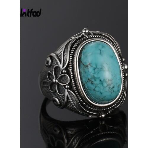 925 Sterling Silver Jewelry Ring Natural 11X17MM Oval Turquoise Ring for Women Men Gift Retro Large Ring Wholesale