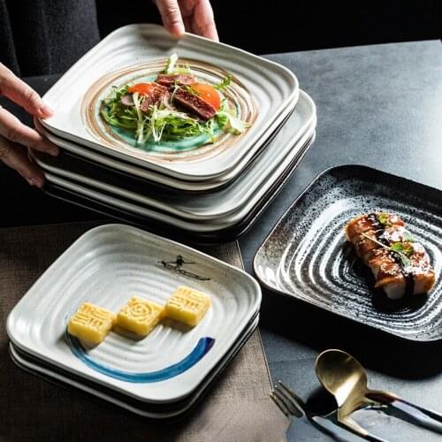Creative Japanese barbecue plate Western food plate Simple restaurant ceramic plate Square plate Hot pot plate Dish plate