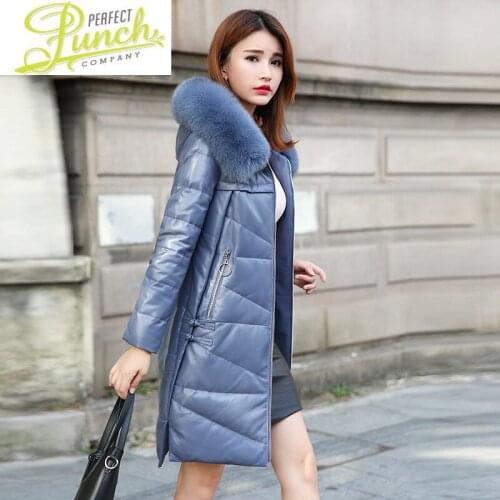 Sheepskin Genuine Leather Jacket Duck Down Winter Real Fox Fur Collar Coat Women Clothes 2021 K918D0004 YY970