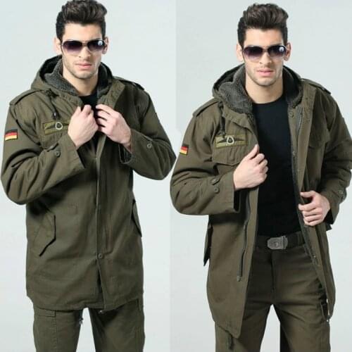 German Army Military Jacket Men Winter Cotton Jacket Thermal Trench with Hood Jackets Fleece Lining Coat