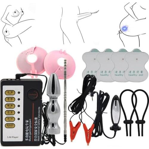 Electric Shock Kit,Penis Ring Massage Pad Nipple Clamps Anal Plug Catheter Sounds Electro Shock Sex Toy Accessorries For Couples