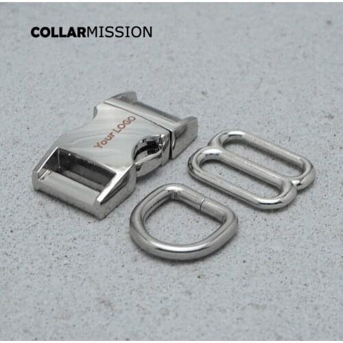 15mm Engraving Metal Plated Buckle (Metal Buckle+ Adjust Buckle+ D Ring) For Backpack Bag Webbing Cat Dog Collar DIY Accessory