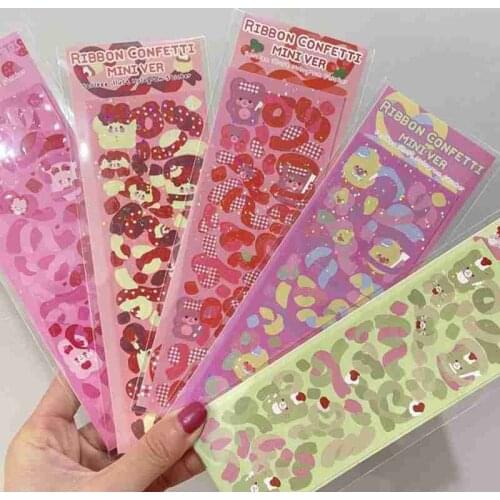 Cute Ribbon Bear Rabbit Stickers Hand Account Sticker Scrapbooking Happy Korean Stationery Decoration Plan Creative