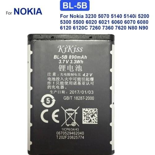 Mobile Phone Battery For Nokia 3230 5070 5140 5140i 5200 5300 5500 6020 6021 6060 BL 5B BL5B BL-5B 890mAh