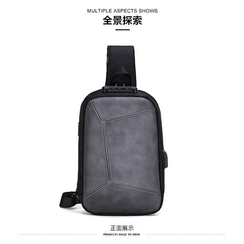 Mens usb chest bag PU Travel bag fashion Crossbody Bag multi-functional lock chest bag new style Pocket shoulder bags