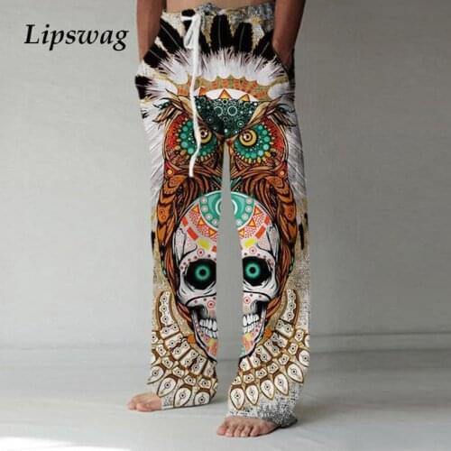 Vintage Skull Print Loose Straight Pants Men Spring Summer New Fashion Trousers Street Hipster Casual Pants 2021 Mens ​Streetwea