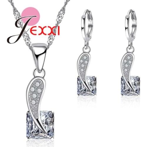 925 Sterling Silver Jewelry Sets for Women Wedding Engagement Mystic Necklace Earrings Set with Clear Austria Crystal