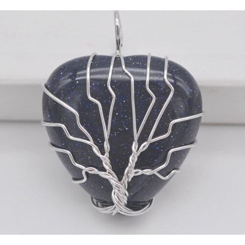 Lucky Handmade Tree of life Blue Sandstone Stone Heart Wire Wrap Pendant Jewelry For Gift S3162