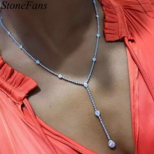 Stonefans Simple Fashion Diamand Rhinestone Pendant Necklace Choker for Jewelries Lover Charms Clavicle Chain Necklace Jewelry