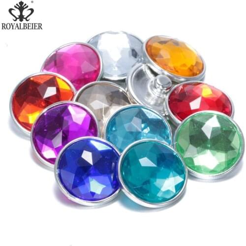 RoyalBeier Multicolor Crystal 18mm Snap Buttons 6pcs/Lot Multi Planar Cutting Convex Snaps Fit DIY Bracelets For Charms Jewelry