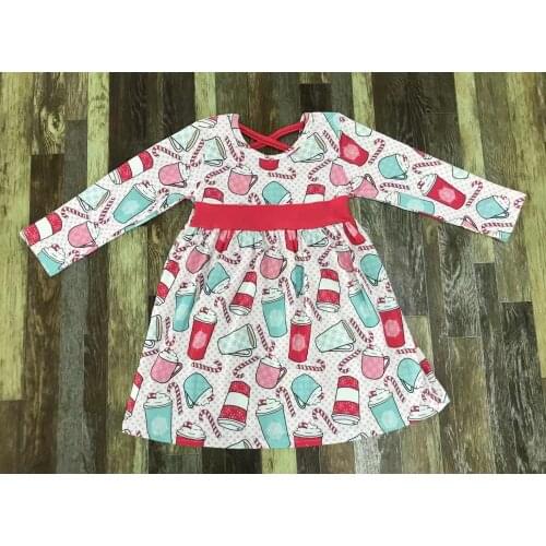 Childrens boutique clothes cross sweet girl dessert pink long sleeve dress