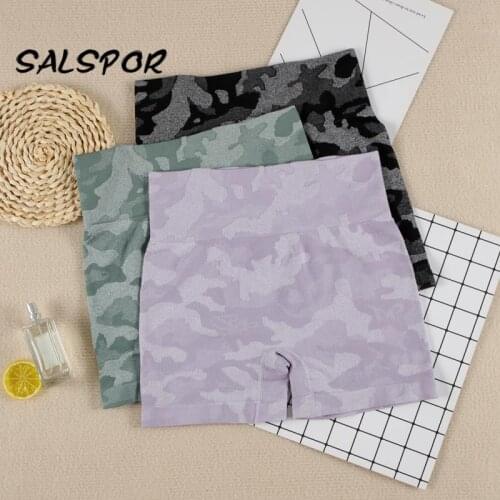 SALSPOR Camouflage Women Sports Shorts High Waist Elasticity Cycling Gym Fitness Shorts Workout Feminino Harajuku Pants Push Up