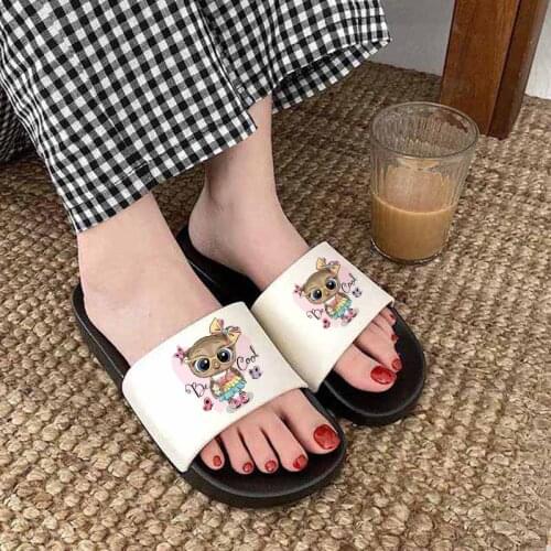 Slippers For Women Kawaii Owl Pattern Home Bathroom Flip Flops Cartoon Non-slip Slide Beach Sandals Summer Ladies Shoes