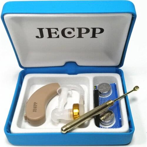 JECPP Hearing Aids Sound Amplifier Battery Powered In Ear Hearing Enhancement Device & Ear Wax Spoon Cleaning Brush Storage Case