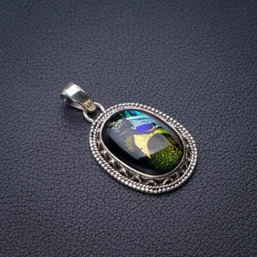 StarGems Natural Rainbow Dichroic Glass Handmade 925 Sterling Silver Pendant 1.75" E0370