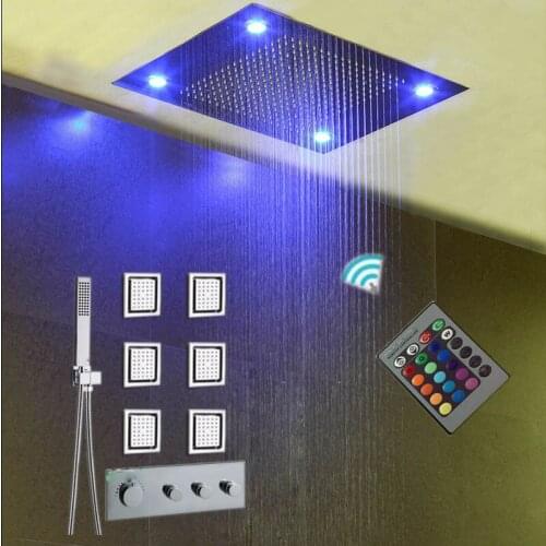 Concealed Rain Shower Set 304 Stainless Steel Shower Head WIth LED High Quality Brass Shower Massage Jets Thermostatic Faucet