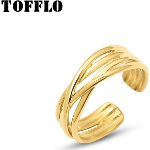 TOFFLO Stainless Steel Jewelry Ins Love Cross C-Ring Open Ring Multi Layer Ring Color Fastness Lovers Ring BSA187