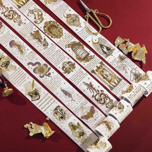 Vintage Flower Animal Decorative Adhesive Bronzing Tape Masking Washi Tape DIY Scrapbooking Sticker Label Japanese Stationery