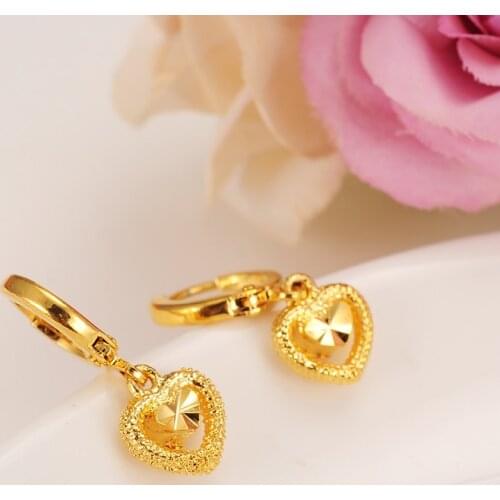 Heart Earring Women Birthday Gift Trendy Yellow Solid Gold GP Engagement Wedding Bands Promise Earring