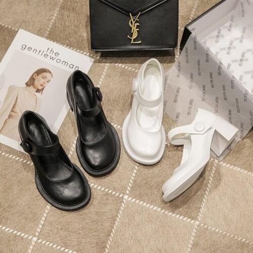 Punk Shoes Women High Heels Buckle Casual Shoes Woman Mary Janes Shoes SquareToe Lolita Shoes Platform Wedges Leather Pumps