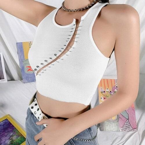 Irregular Hollow Sleeveless Vest Women 's High Waist Crop Top European and American Sexy All -match Tank Tops y2k