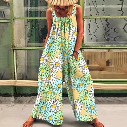 Women Comfy Floral Jumpsuit Fashion Trend Sling Print Wide Leg Loose Long Pant Trousers Overalls Long Female Rompers Loose 2021