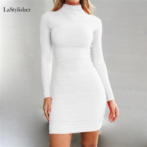 LaStylisher Womens Casual Dress Turtleneck Bodycon Bandage Mini Dress Elegant Long Sleeve Ladies Dresses Dames Daily Streetwear