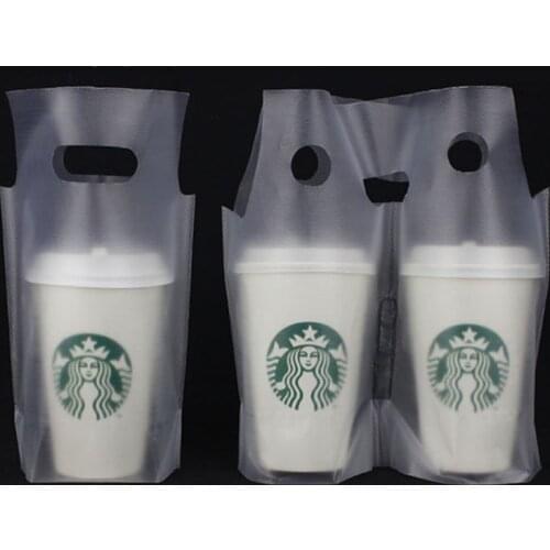 1000Pcs/Lot Clear Plastic Beverage Carrier Take Out Bag Two Design Drinking Cola Cup Packing Handle Bag for One Cup Pack Bags