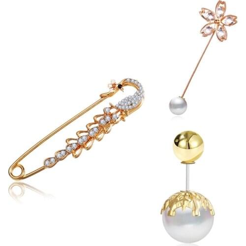 3 Pieces Women Girls Imitation Pearl Crystal Brooch Collar Safety Pins Vintage Shirt Dress Cardigan Sweater Shawl Clips