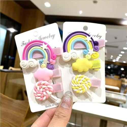 3pc/set Cute Girl Cloud Lollipop Rainbow Hairpins Cartoon Bobby Pin Hair Clips for Girls Children Headband Kid Accessories