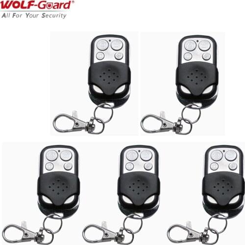 5Pcs Wolf-Guard 433MHz Wireless Black 4 Keys Remote Control Keyfobs Portable Controller for Home Alarm Sceurity Burglar System