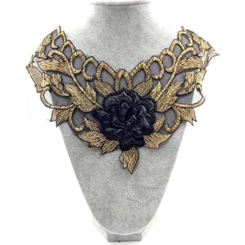 5Pcs Embroidered Lace Neckline Collar Trim Leather Floral Applique Patches DIY Clothing Accessories