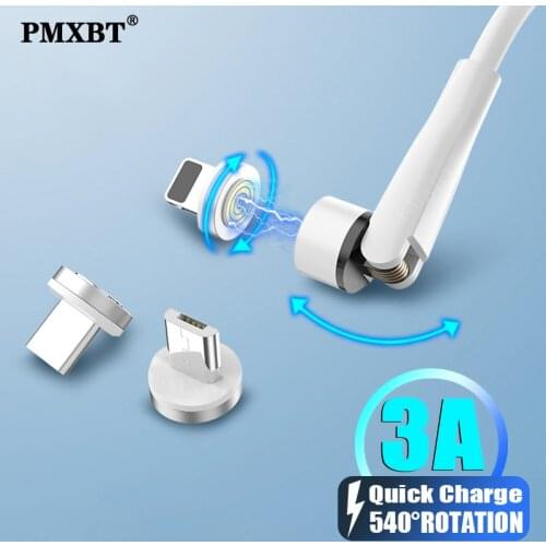 540 Rotate Magnetic Micro USB Type C Cable 3A Charging Wire For iPhone 12 Samsung S20 Mobile Phone Charger Charge USB C Cable 1M
