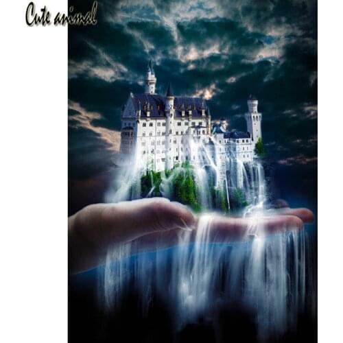 Castle waterfall landscape 5d diamond painting full abstract hand diamond mosaic diamond embroidery icons new hot wall art gift