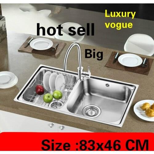 Free shipping Apartment kitchen double groove sink luxurious do the dishes 304 stainless steel big hot sell 83x46 CM