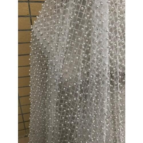 5 yards glued glitter lace fabric on sale SYJ-82219 glitter mesh material with full beads for evening dress