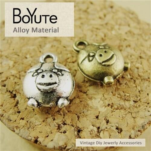 BoYuTe (100 Pieces/Lot) 10*14MM Vintage Style Antique Bronze Silver Plated Pig Head Charms Pendant for Jewelry Accessories