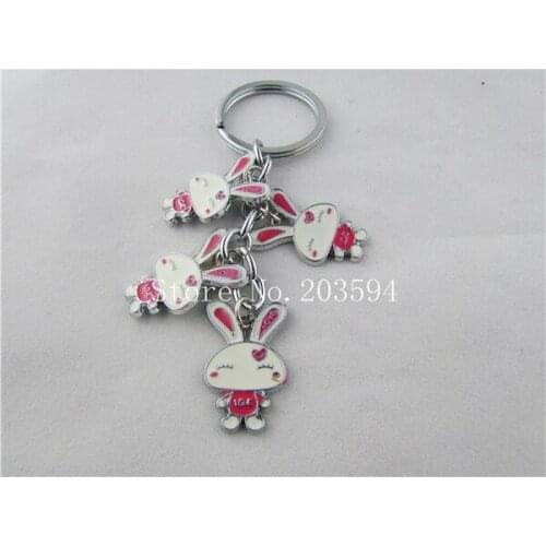 Qwr555 ( 1Pcs Enamel pink Rabbit Cartoon Keychain Male Womens Car couple Key Chain Key Ring For Christmas Gift
