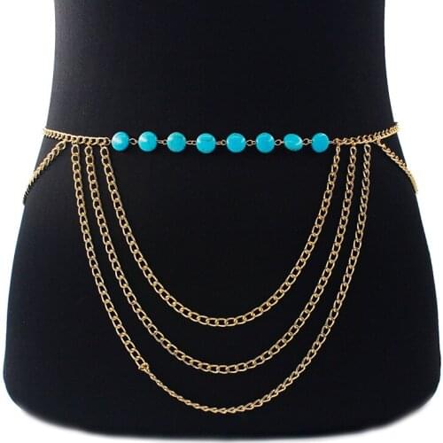 Bohemian Gold color Metal Tassel Belly Waist Chain India Aluminum Chain Belt Body Chain Dress Accessories For Women Jewelry