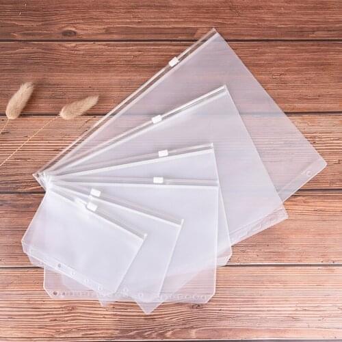1pc Transparent A4 A5 A6 A7 B5 File Holders Standard 6 Holes PVC Loose Leaf Pouch with Self-Styled Zipper Filing Product Binder