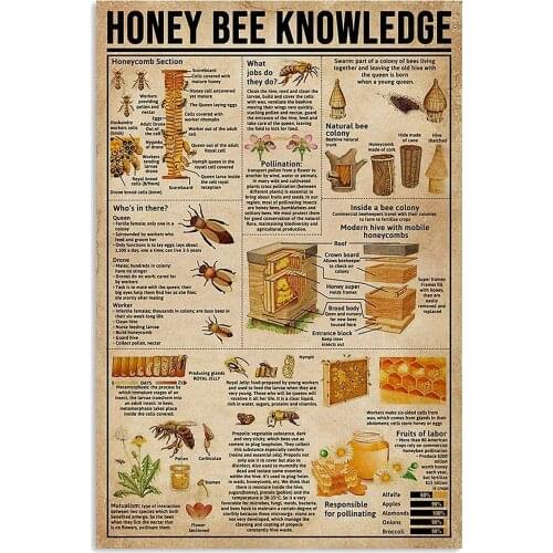 Home Wall Vintage Meatal Tin Sign Honey Bee Knowledge Society Life Vertical Poster Present for Men cave Decor Living Room Poster